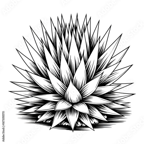 A black and white queen victoria agave illustration line art of a coloring page 