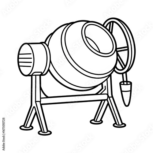 A black and white concrete mixer illustration line art of a coloring page