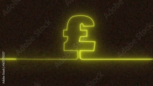 Glowing neon pound sign Icon animation. financial symbol, digital currency, wealth icon.  Glowing Pound Sterling Symbol Animation on  World Map - Global Finance and Data Technology Concept.