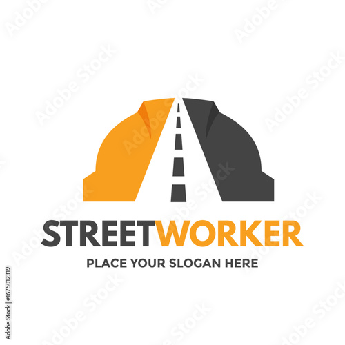 A minimalist logo featuring a road with a directional sign, perfect for road construction, asphalt paving, or any company involved in street maintenance.