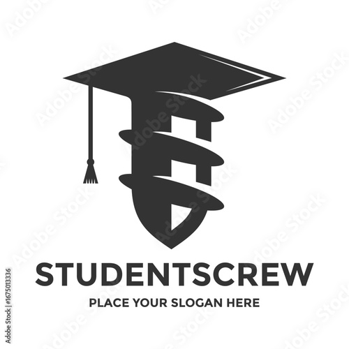 An abstract logo that merges a graduation cap with a screw, symbolizing educational progress, academic development, and building a strong foundation.