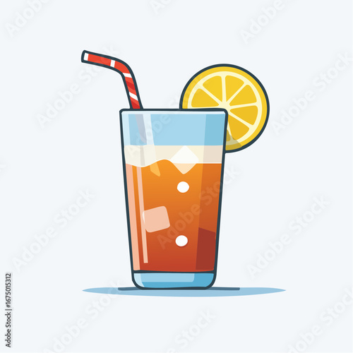 Colorful Iced Tea With Lemon Slice In Glass