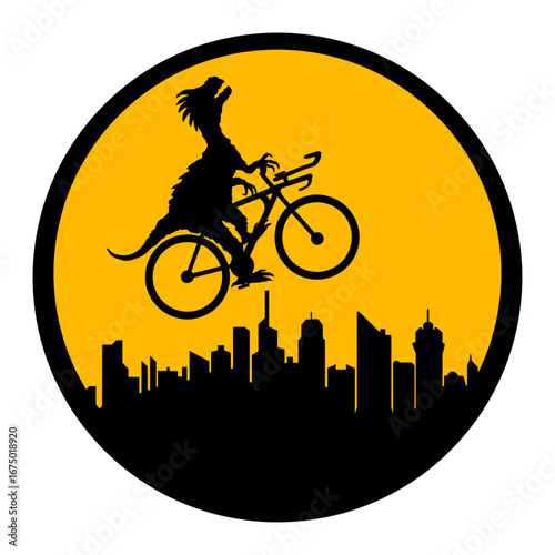 Flying Velociraptor Night Moon City Bicycle Bike Tour Rider Raptor