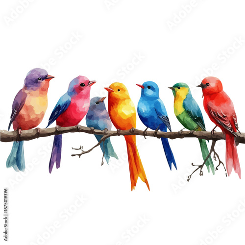 Birds Singing, watercolor drawing vector, isolated on a white background.