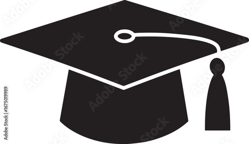 Black silhouette, graduation cap, vector, minimalistic, simple lines, white background, symmetry icon black vector illustration