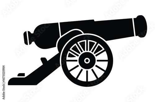 Black and White Silhouette Icon of a Vintage Cannon
