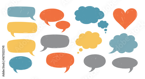 Hand-drawn speech bubbles and heart for communication, design, and expressing thoughts vividly