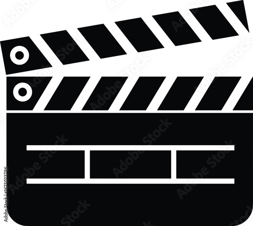 Black Silhouette of a Film Clapperboard with White Stripes and Circles cinema movie