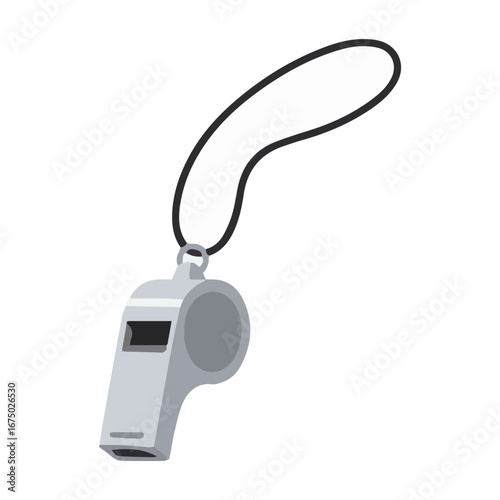 Whistle Illustration: A Clean, Modern Graphic of a Sports Whistle with Lanyard. Perfect for Sport-Related Designs, Coaching Themes, or Safety Concepts.