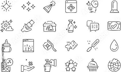 Vector collection of assorted cleaning and hygiene related doodle icons in a vector format illustration