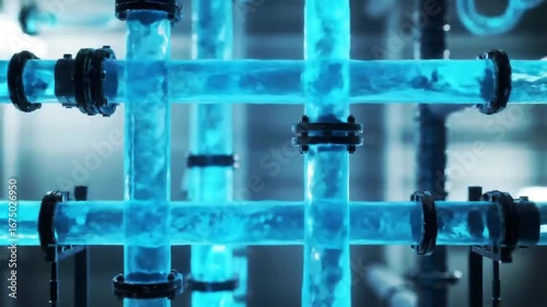 Water Flowing Through Interconnected Pipes Clean Energy Concept