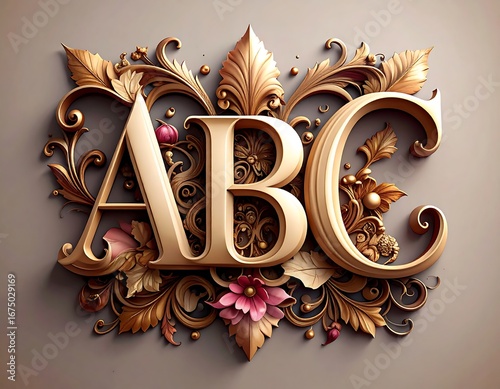 Ornate gold lettering on a beige background