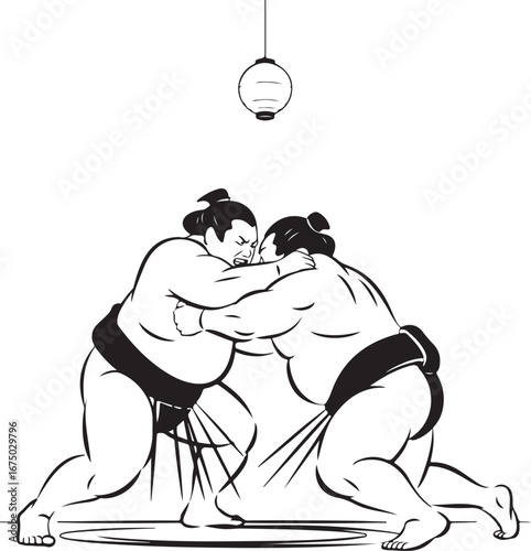 Hand-Drawn Sumo Wrestlers Sketch Minimal Vector Traditional Sport