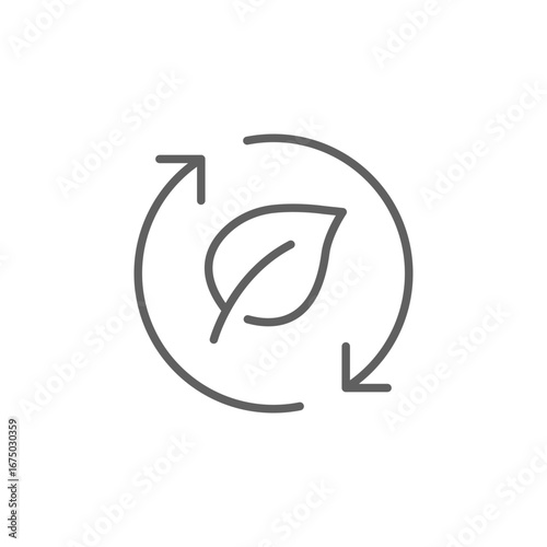 Biodiversity icon. Simple outline style. Ecology featuring a leaf encircled by arrows, sustainability, nature, ecological practices concept. Thin line symbol. Vector isolated design. Editable stroke