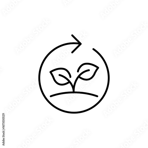 Reforestation icon. Simple outline style. Tree, plant with circle cycle, ecosystem, sustainable, restore, forest, environment concept. Thin line symbol. Vector isolated design