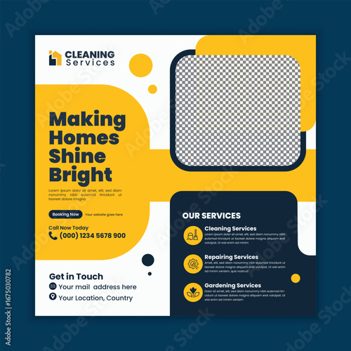Home Cleaning Service, Social Media Post and Web Banner, Modern Square Flyer for Home Services promotion