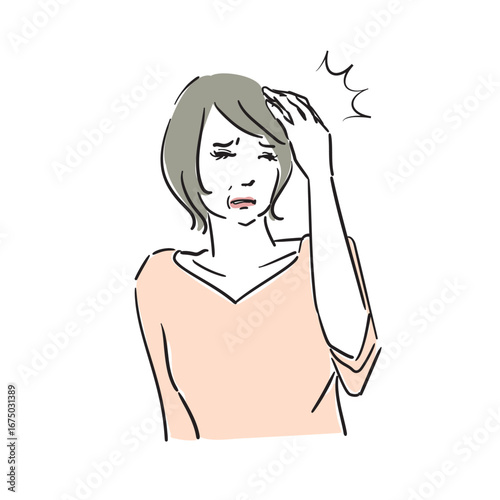 体調不良のシニア大人女性　頭痛