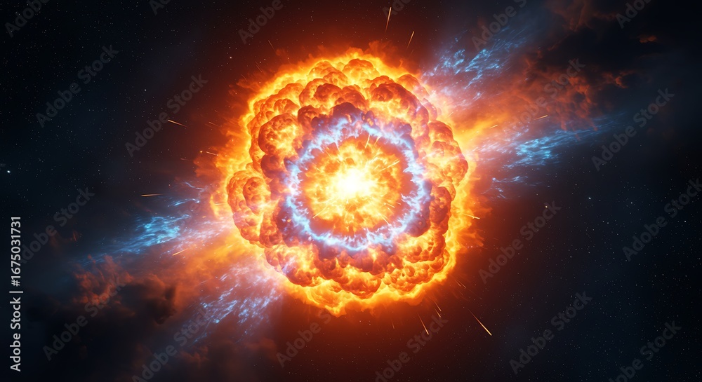 Fototapeta premium Burning Fireball Explosion in Space