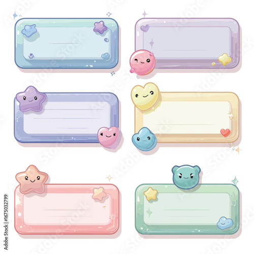 Colorful sticky notes in pastel hues feature charming characters designed for organizing tasks and jotting down ideas. Each note adds a playful touch to daily planning.