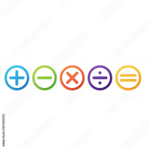 Vibrant Circular Icons Representing Essential Mathematical Operations for Education, Problem Solving, and Financial Calculations