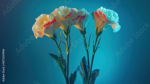 Beautiful Flowers with Soft Glow and Blue Background