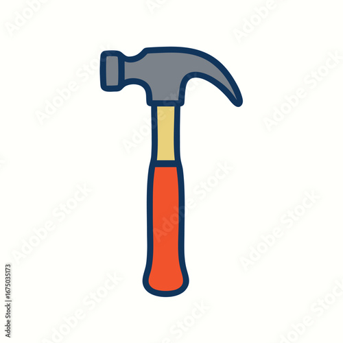 hammer with wooden handle in flat cartoon style