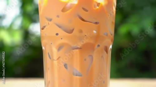 Iced beverage in glass outdoors
