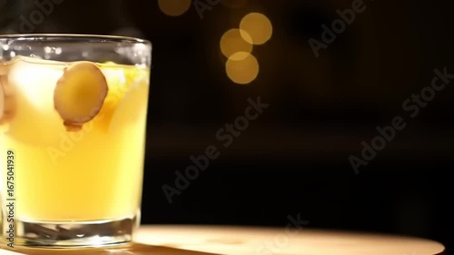 Iced beverage with lemon slice and spices