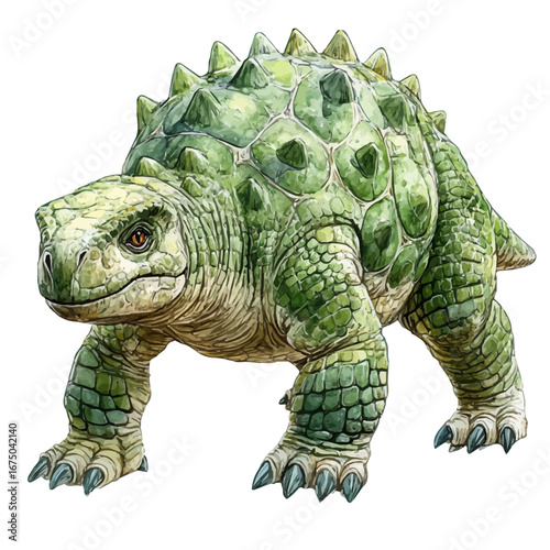 watercolor vector of Ankylosaurus, isolated on a white background.