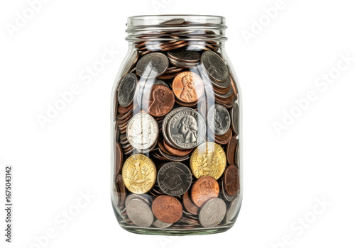 Coins in a Glass Jar Representing Savings and Investment Strategy