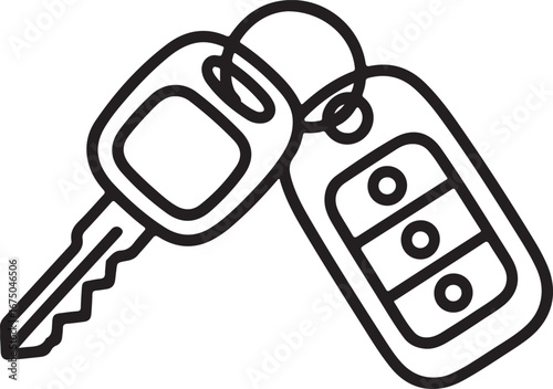 Car Key and Remote Fob Outline Vector Hand-Drawn Black and White Line Art Illustration