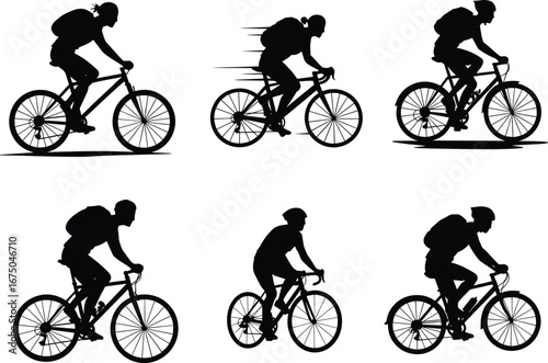 Silhouette of cyclists riding mountain bikes, outdoor biking, fitness, adventure, trail cycling, active lifestyle, sports, nature, exercise, endurance.