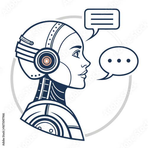 Digital Humanoid in Dialogue: A cutting-edge digital humanoid, rendered with precision and detail, engages in a dialogue.