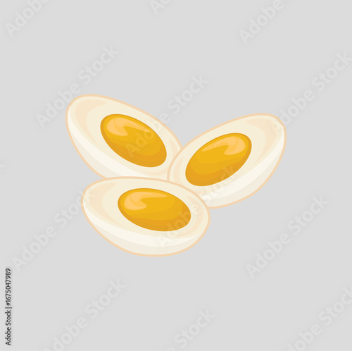 illustration of a boiled chicken egg cut into two parts, egg white and egg yolk, processed food, egg vector