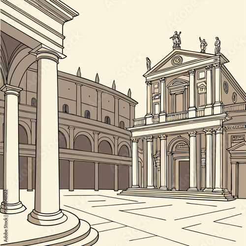 Architectural Harmony: The image showcases a sketch of a beautiful church, with the architectural style taking center stage. Capturing a moment of grandeur and history.