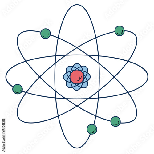Atomic Structure: Explore the intricate architecture of an atom through a detailed illustration, highlighting the arrangement of particles and their orbital paths