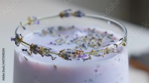Lavender iced beverage closeup