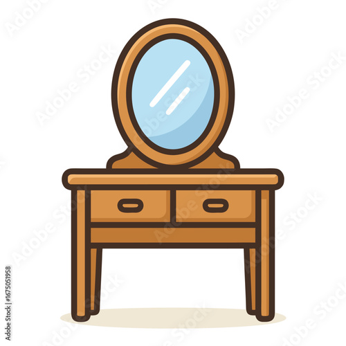 Wooden Dressing Table with Mirror wooden furniture Vector Illustration