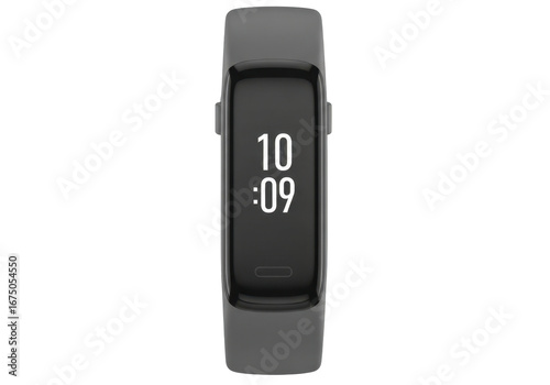 Wearable Fitness Tracker Device with Digital Display Showing Time in Black and Gray