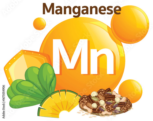 Manganese Mineral Icon with Healthy Food Sources