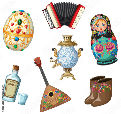 Traditional Russian Cultural Icons Vector Illustration Set