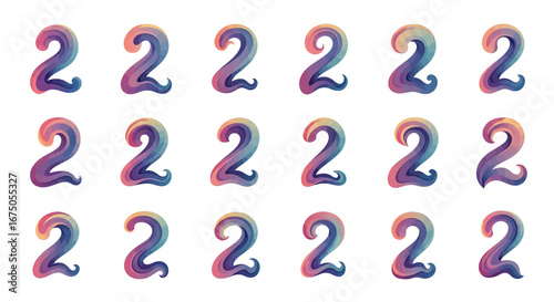 Stylized Number Two with Gradient Swirls and Vibrant Color Palette