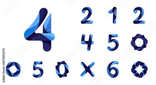 Abstract Blue Number Designs with Swirling Layered Textures