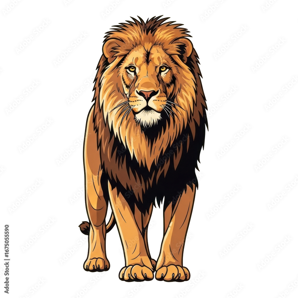 Obraz premium Realistic Illustration of a Majestic Lion Walking Forward with Intense Expression on a Transparent Background