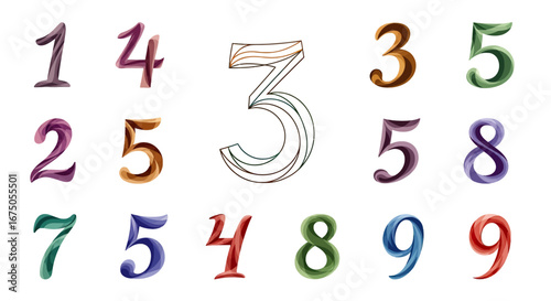 Collection of Stylized Numbers with Swirling Textures and Gradient Colors
