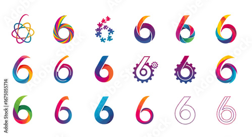 Diverse Collection of Stylized Number Six Logos with Vibrant Gradients