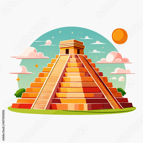 Colorful Pixel Art Illustration Of An Ancient Pyramid