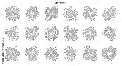 Abstract Organic Contour Shapes Vector Set with Wavy Lines