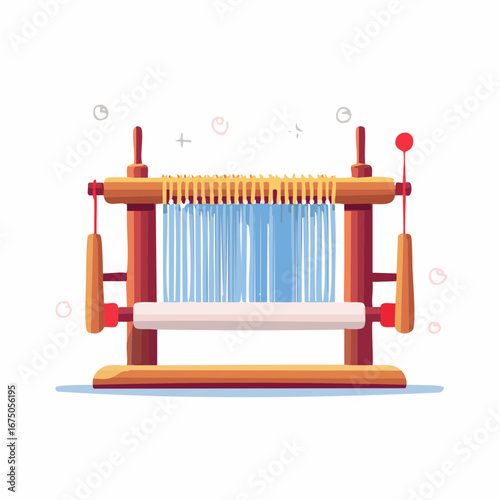 Vintage Wooden Loom With Blue Threads Illustration