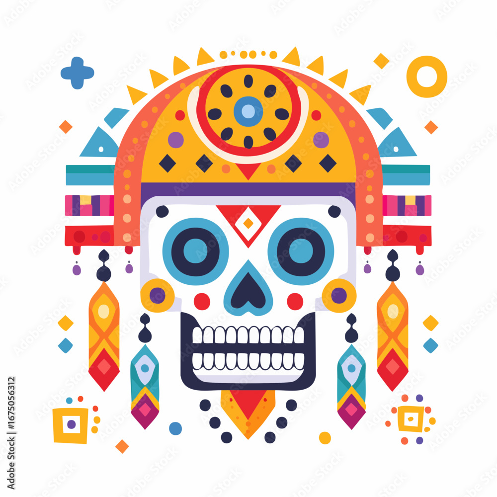 Fototapeta premium Colorful Decorative Skull Design With Geometric Pattern